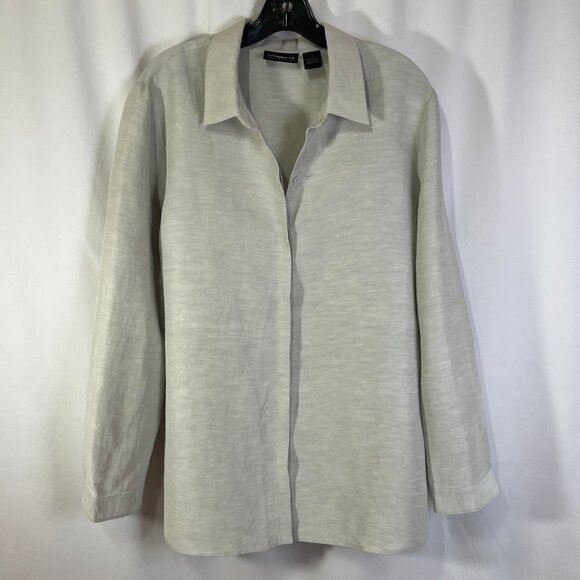 Liz Claiborne Silk Linen Tunic Blouse Size 14 Moss Gray Green Long Sleeve - Picture 1 of 12